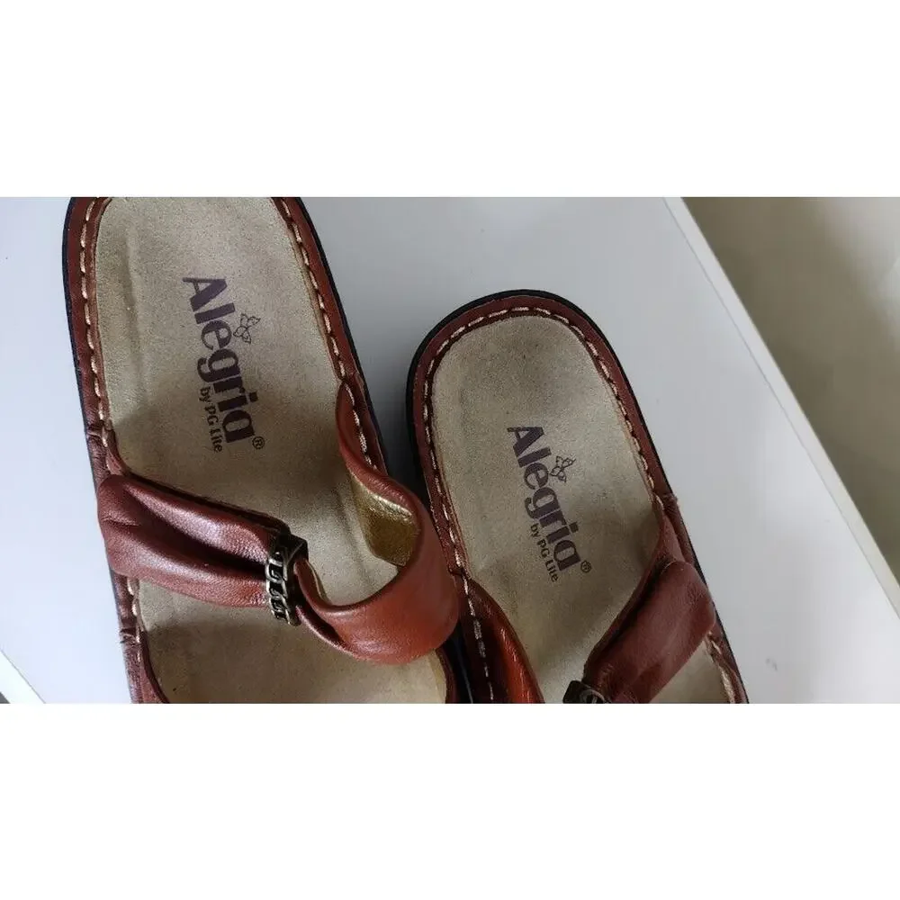 Alegria Brown Leather Women's Slip On Sandals,‎ Size 8